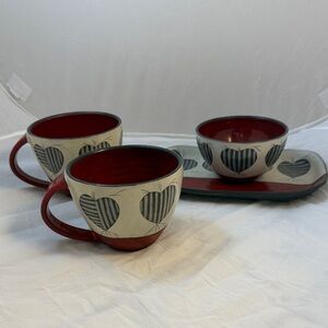 Heart Patterned Ceramic Mug and Bowl Set